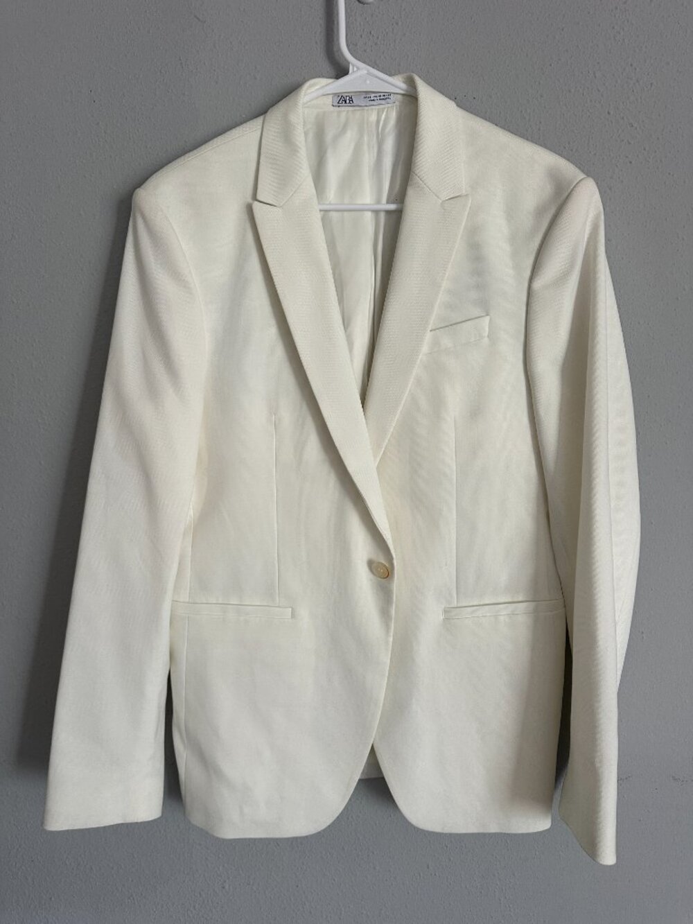 Zara Ivory Tuxedo Blazer Women’s L Cream Minimalist Tailored Jacket Old Money - Picture 3 of 12